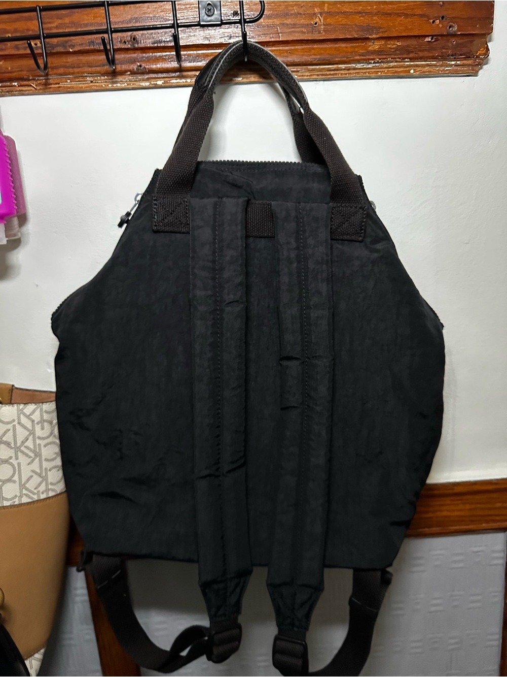 Kipling Black Nylon Convertible Tote-Backpack with Monkey Key Charm - Picture 4 of 4
